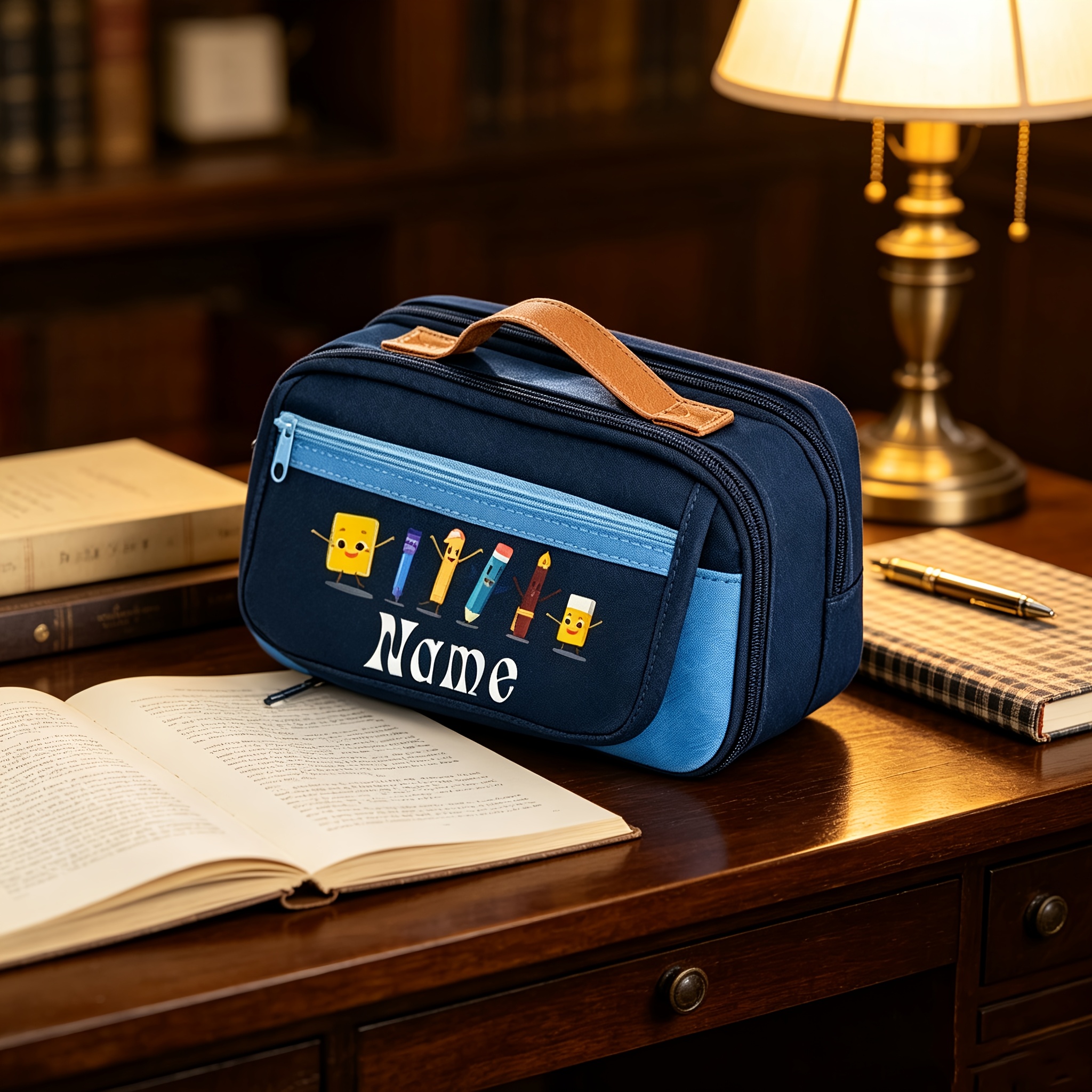 TEMU Personalized Self- Name Pencil Case, Featuring Cute Cartoon Stationery Designs, Large Capacity With Multiple Layers And Pockets For And Portable