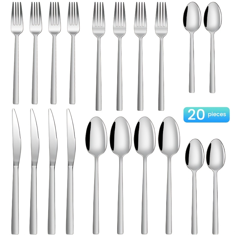 

Mirror Polished Eating Utensils Set For 4, 20-piece Silverware Set Stainless Steel Flatware Set, Knife, Dishwasher Safe (silver)