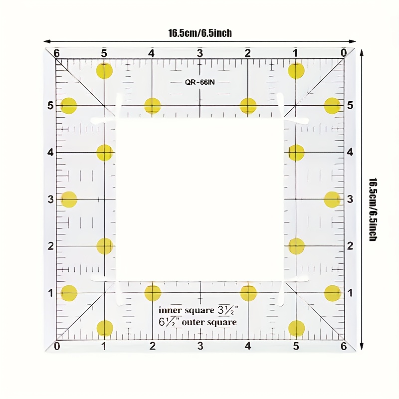 

1pc Règle carrée en PVC acrylique de , 6.5 pouces avec centre creux, design patchwork, mini outil de couture et de patchwork pour le bricolage