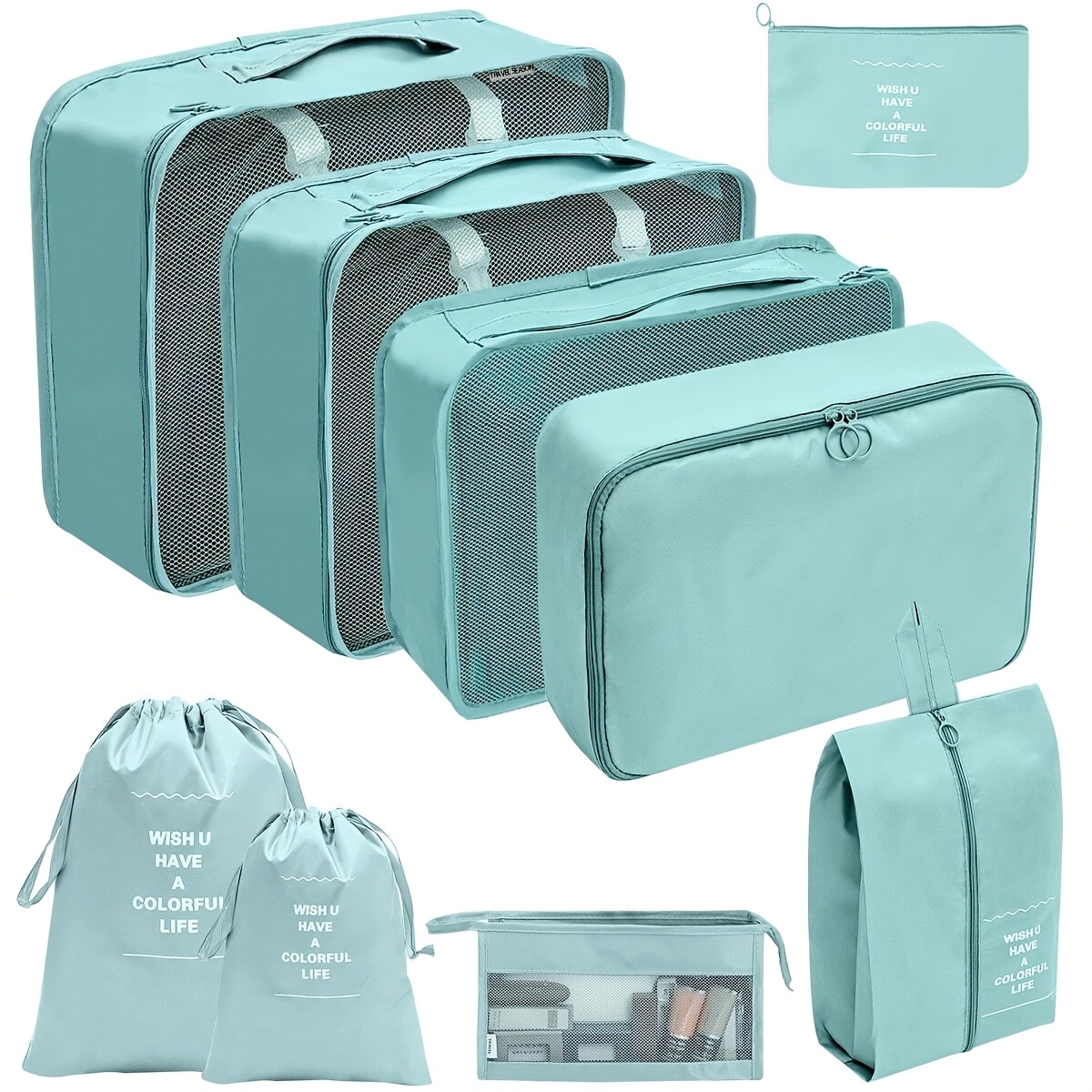 TEMU [travel Essentials] 9pcs Set| Laundry And Cosmetic Refill Packs| Separate Dry And Wet Items| Organizer For Long-distance Vacations, Business