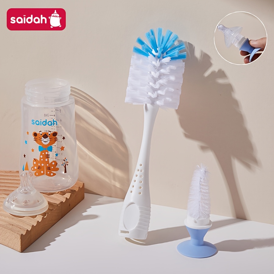 E-shop 2-IN-1 Nylon Flaschenbürsten Set mit Sauger, Nippelbürste und PP Griff - Extrem Robustes Reinigungsset ohne Lose Borsten