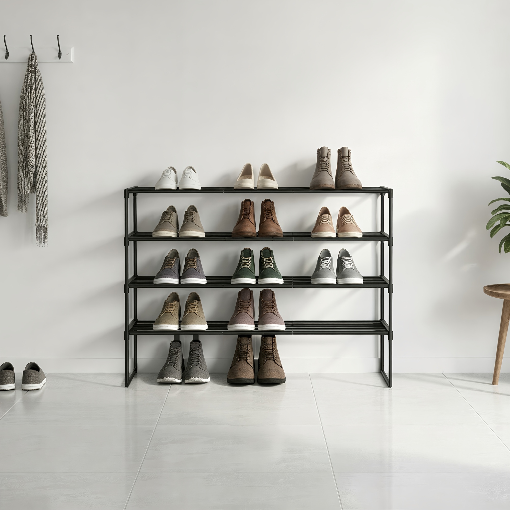 Shoe Rack 4 Tiers, Shoe Storage, Upright Or Inverted, For 20-24 Pairs Of Shoes, Stackable