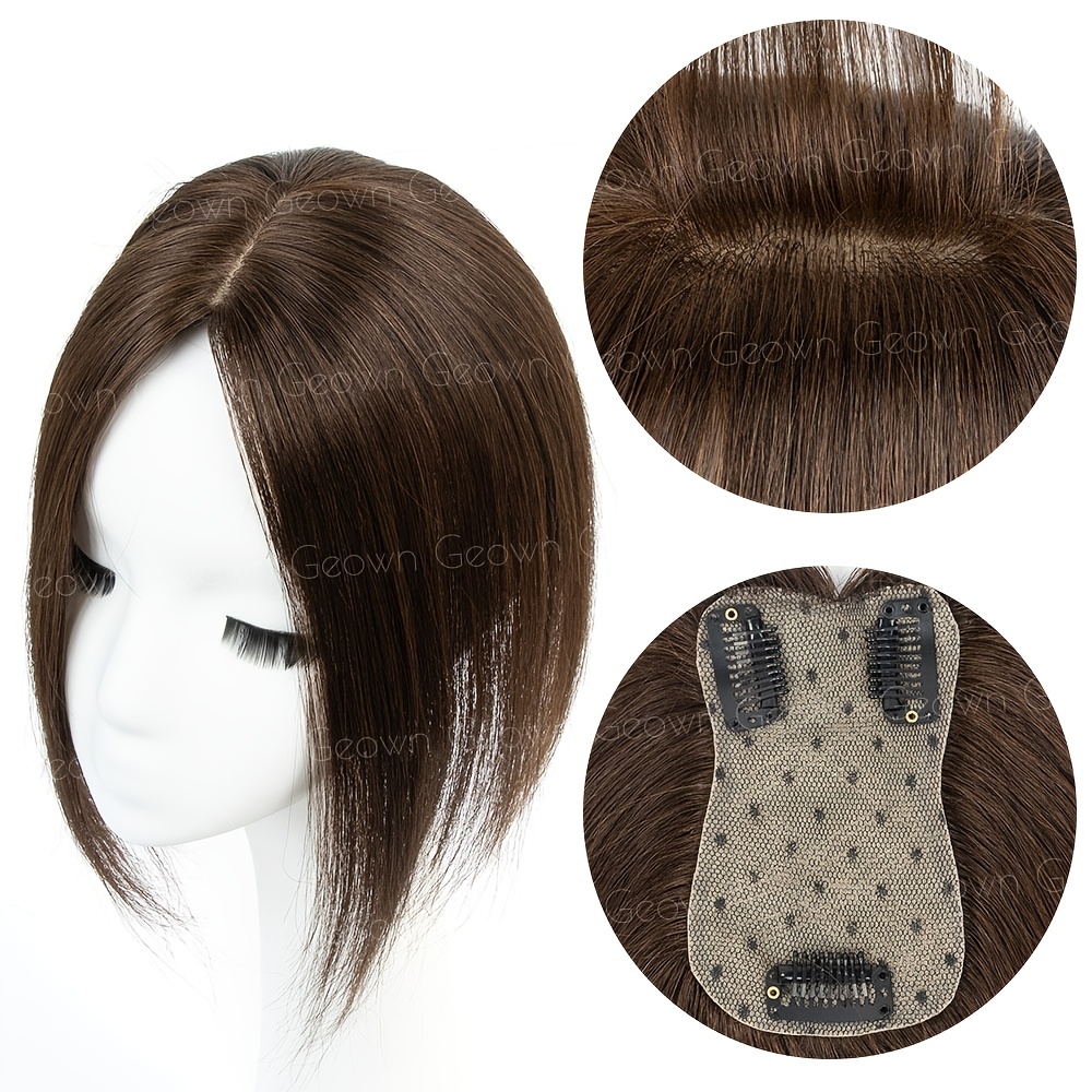 Image of Hair Topper Extensions Without Bangs 8-12 Inches Real Straight Clip-in Hair Pieces Top Hair 7x11cm Base