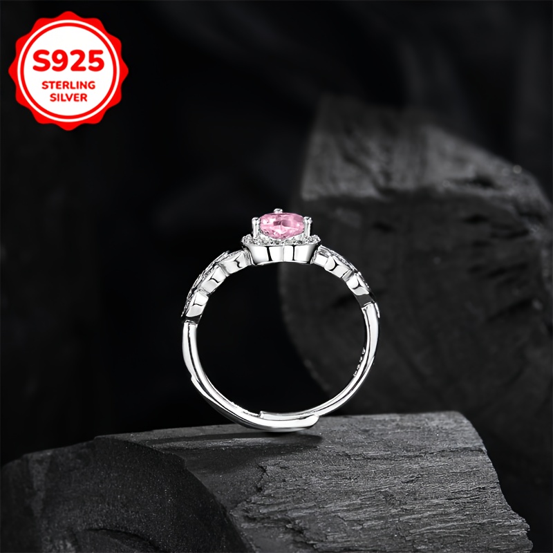 Sterling Silver Pink Heart Ring with Cubic Zirconia