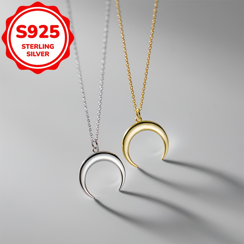 925 silver simple crescent necklace with sweet collarbone chain, exquisite gift box packaging,   anniversaries and birthdays 0