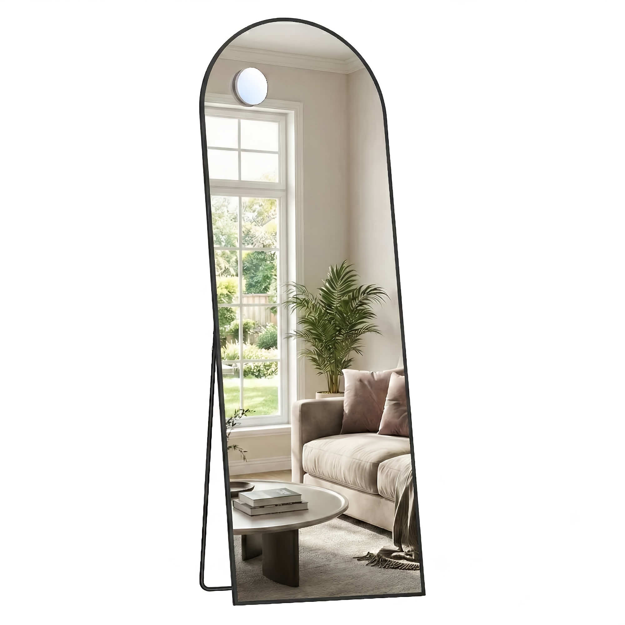 TEMU Arched Full-length Standing Mirror With Magnifying Mirror, Tempered Glass, 160 X 50cm, Black