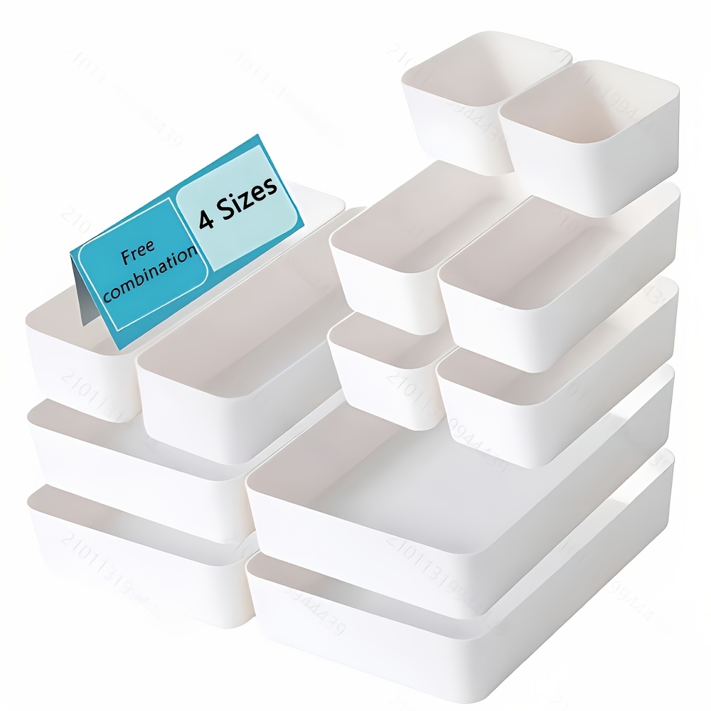weiße aufbewahrungsbox-set aus kunststoff, kosmetik-organizer, schubladen-einteiler-aufbewahrungsbox-set, multifunktionales badezimmer-waschtisch-schubladen-tablett,   für heim- und büroaufbewahrung, küchenorganisation, schreibtisch- & schubladen-organizer für die aufbewahrung zu hause