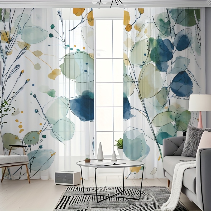 TEMU Casa, Regalo, Temi Festivi, Decorazioni Nuziali, 2 pezzi Tende Semi-Trasparenti, Tende con Stampa di Piante ad in Stile Minimalista Moderno,
