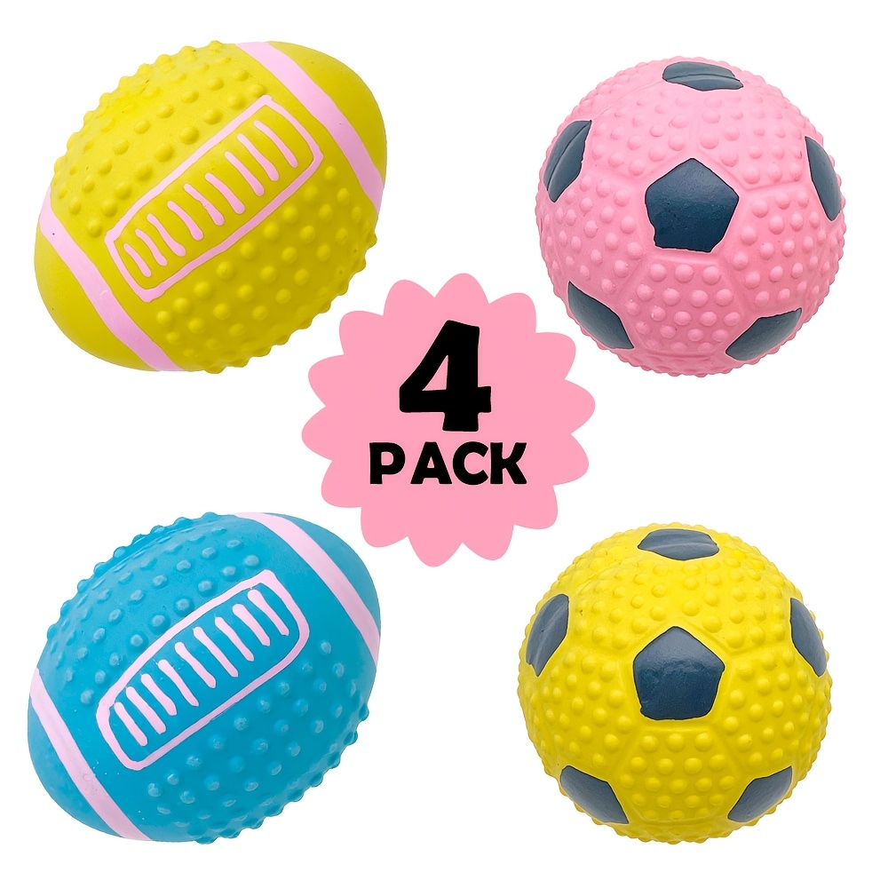 Image of 4pcs Squeaky Dog Chew Toys - Latex Football Shapes For Small & Medium Breeds, No Batteries Needed, & Squeaking, Pet Soundball Toy Set, Dog Chew Toy| Dog Toy|latex Construction, Dog Toys