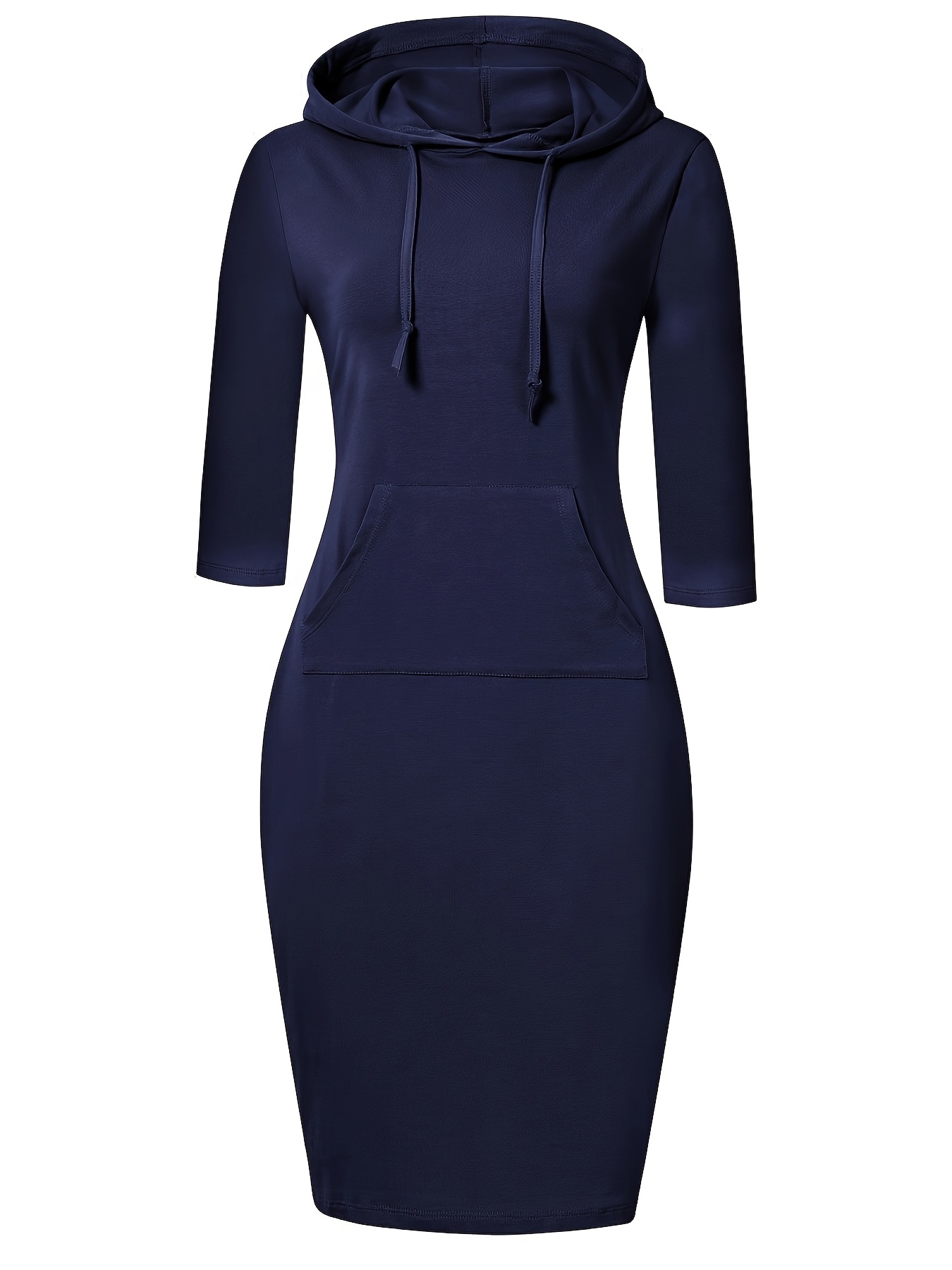 solid color drawstring hooded dress, casual long sleeve bodycon dress for  spring & fall, women's clothing, stripe, pocket, knee length, pullover |  Shop On Temu And Start Saving | Temu