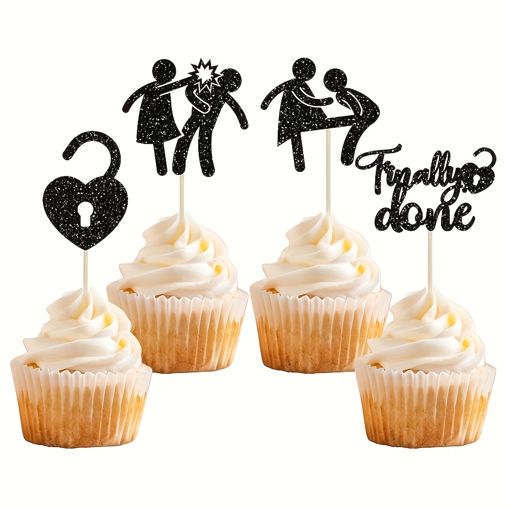 12pcs Black Glitter Cupcake Toppers Cupcake Picks Decorations For Divorce Party Decoration Party Supplies
