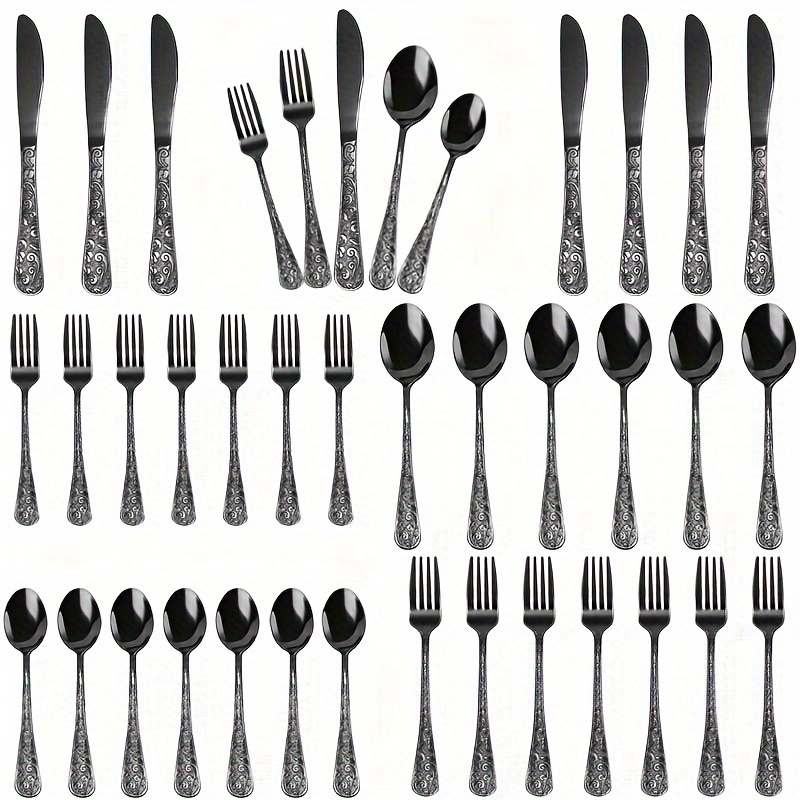

40-piece Vintage Carved Black Silverware Set For 8, Stainless Steel Flatware Set With Knife/fork/spoon, Cutlery Set For Home And Kitchen, Utensil Set With Dishwasher Safe