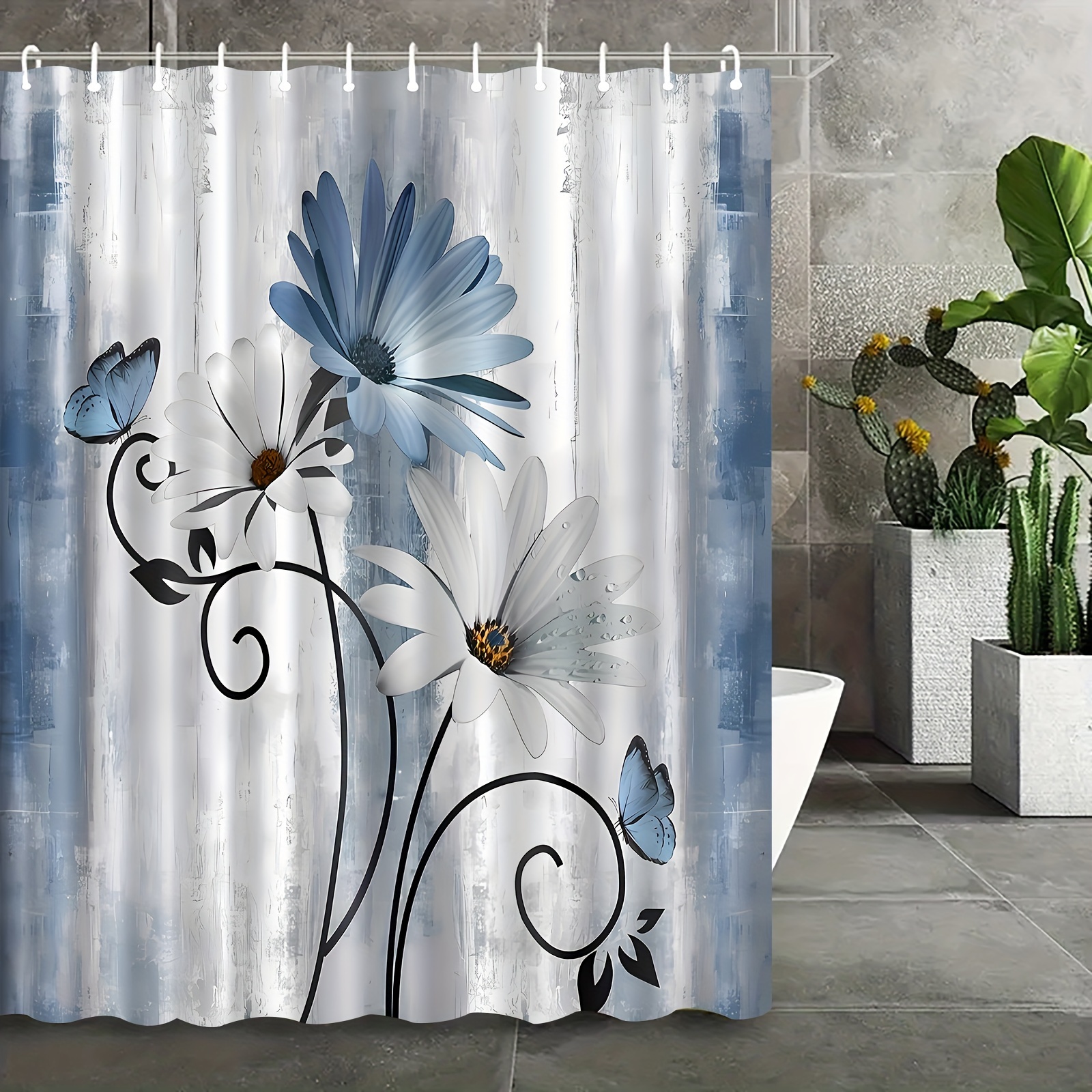 

1pc Printed Shower Curtain, Suitable For Home Bathroom Decoration, Waterproof, With 12 Hooks, Polyester Fabric Bathtub Window Curtain, Bathroom , Room Decoration, Washed, Window Bathroom Decoration