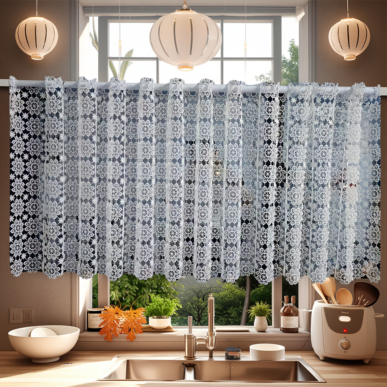 European- Embroidered No-drill Small Curtain Valance, Room Divider, Bedroom Hanging Curtain, Door Curtain, Cabinet/shoe Cabinet Decorative Half Curtain/short Curtain, Valance For Party Decoration, 1pc