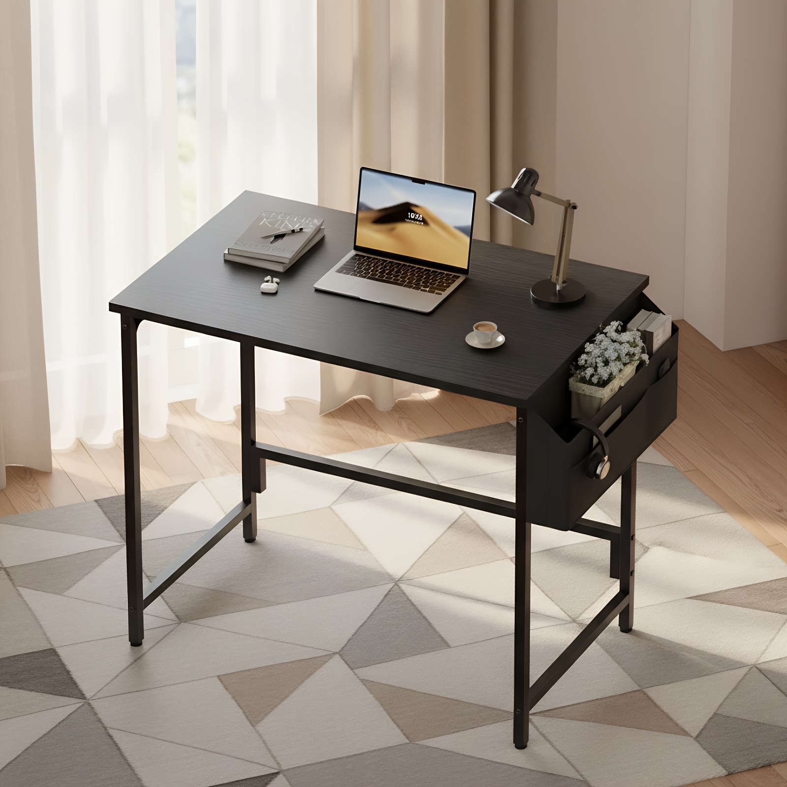 Image of 80*40/50cm Small Computer Desk, Home Office Work Desk With Storage Bag, /grey/brown Writing Desks For Living Room, Bedroom, Study