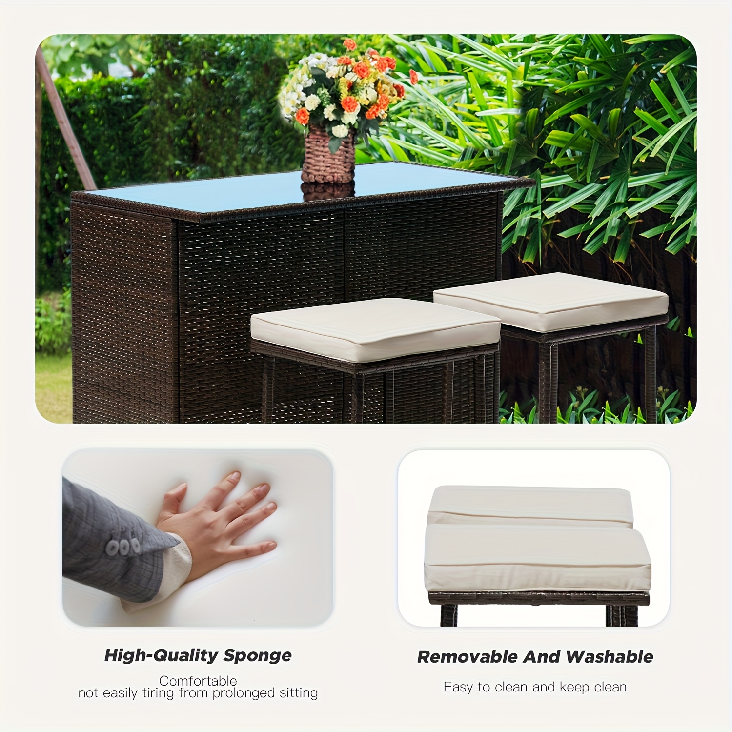 Rattan Bar Set 3pcs Wicker Bistro Set Sturdy Frame Bar Height Table with Glass Table Top Storage Shelves 2 Bar Stools for Patio Poolside Porch Outdoor Indoor, Outdoor Bar Set, Patio Table And Chair Set, Outdoor Furniture, Patio Bar Set with Table, Outdoor Dining, Poolside Seating, Wicker Furniture, Rustic Bar, Patio Furniture Outdoor, Outdoor Bar Table And Chair, Outdoor Table And Chair Set, Outdoor High Top Table And Chair, Outdoor Dining Set, Patio Set Outdoor, Outdoor Patio Bar