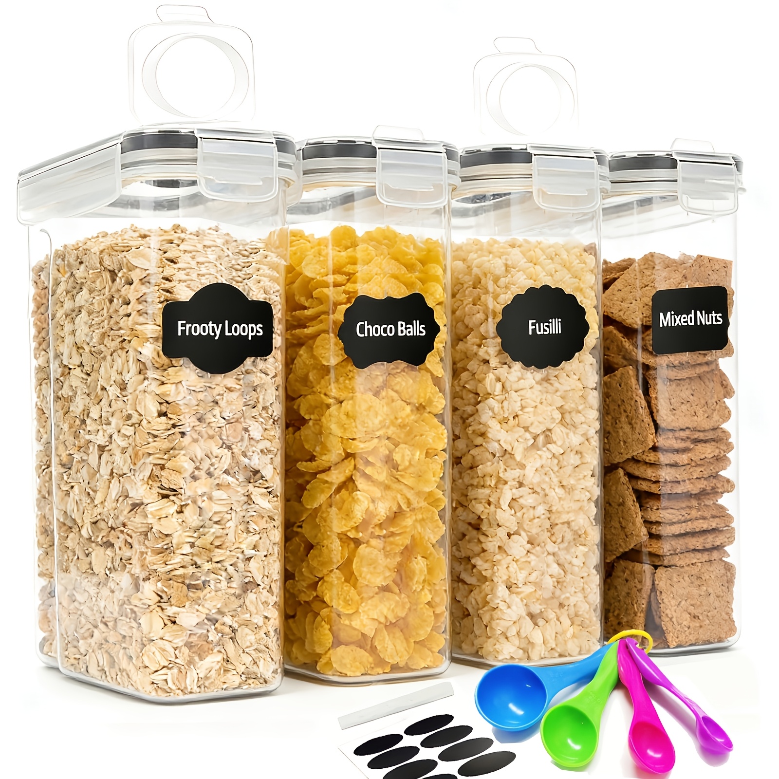TEMU 4 Pack (4l/ 135oz) Extra Large Airtight Food Storage Cereal Containers For Storage Bpa-free Plastic Container, Pantry Organization And Canister