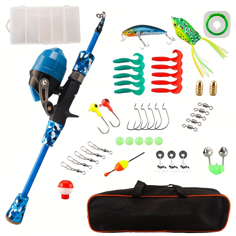 

1 ' Fiber Fishing Rod Kit - Lightweight, With Reel, Lures, Hooks, Swivels & Storage Bag - Ideal For Outdoor Camping & Fishing, Fishing Accessory