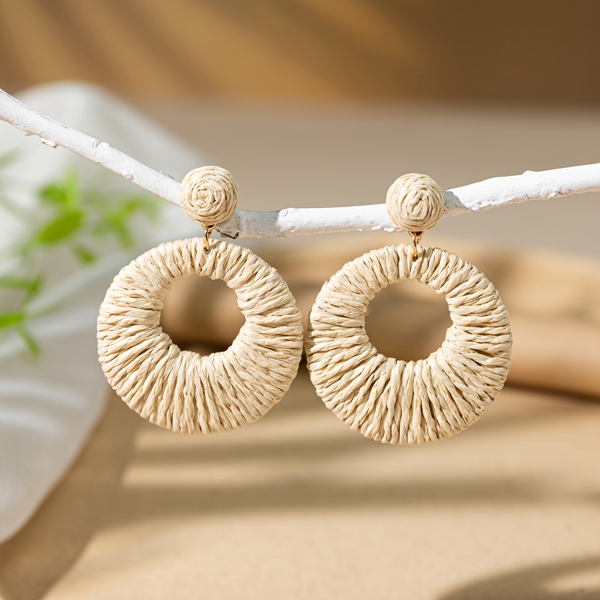 TEMU 1 Pair Seaside Vacation Bohemian Style Hand-woven Colorful Earrings Suitable For Women's Summer Seaside Vacation With Bright Floral Dresses