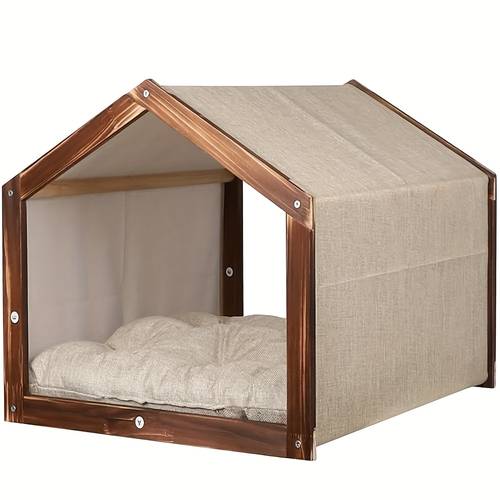 solid wood pet house for cats small dogs with removable washable cushion for indoor outdoor use french bulldog shih tzu sizes rustic cabin decor natural pet house durable construction cat bed cat owners