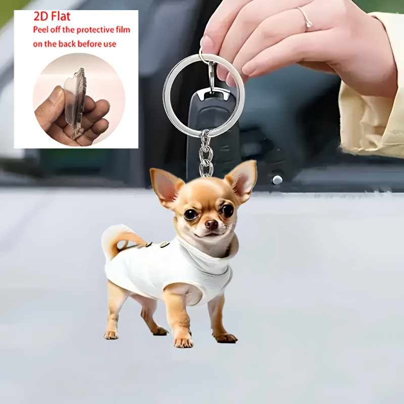 Image of 2d Flat Acrylic Keychain - Waterproof, Chihuahua Design With Cute White Sweater, Ideal For Bags & Accessories, Perfect Gift For , Cute Keychain | | Keychain