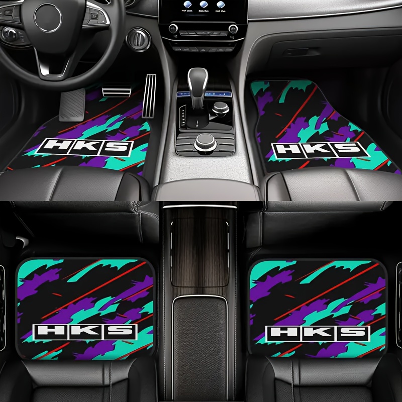 TEMU 4pcs Car Floor Mats With Logo And Prints - Full Coverage Design, Soft And Durable, Anti-slip, Protection, Interior Upgrade, Patterns,