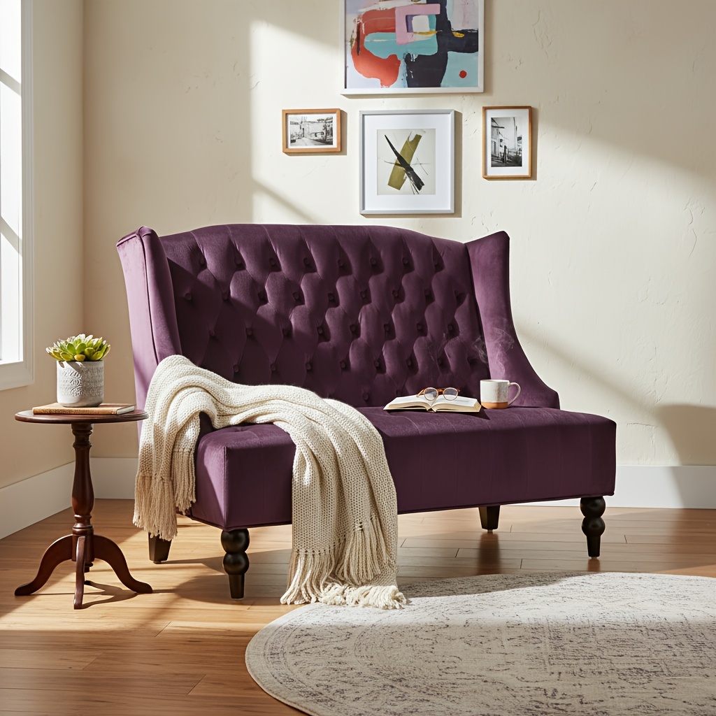 50-Inch Two-Seater Sofa, Comfortable Velvet Fabric, Mid-Century Modern Style, Minimalist Design, Extended Backrest, Compact Two-Seater Suitable for Bedrooms, Apartments And Home Offices