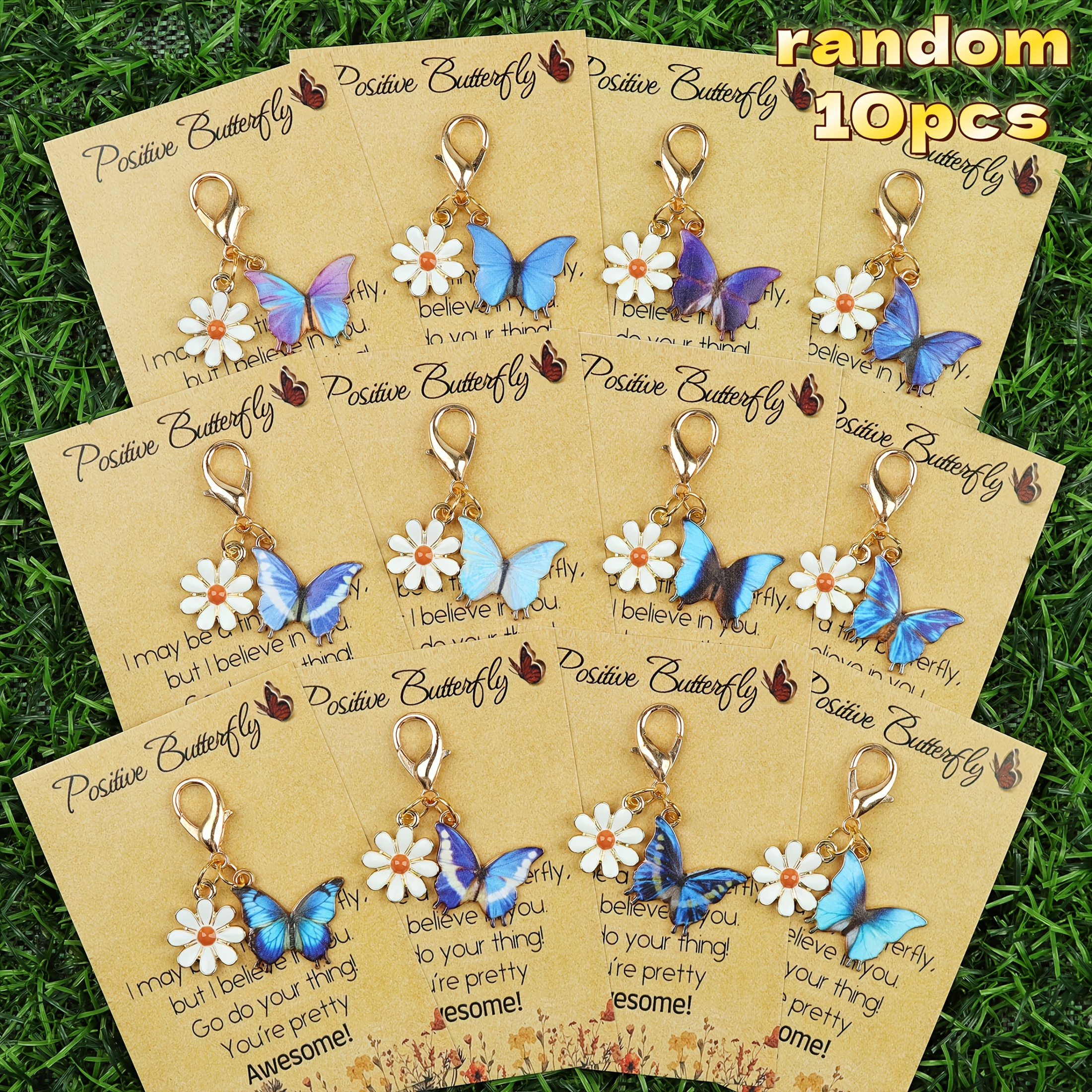TEMU 20-piece Random Blue Daisy Keychain Set, Diy Bag Key Rings, Suitable For Parties, Self-motivation, Making Key Rings For Gifts , And Daily Key