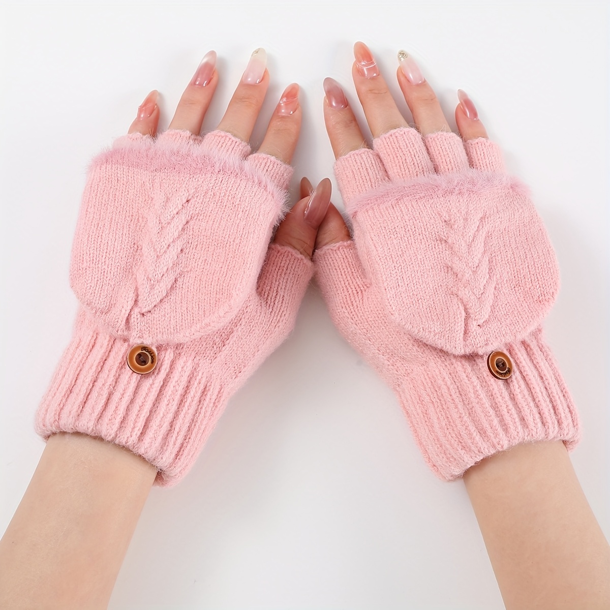 TEMU 1 Paire de Gants d'Automne Hiver pour Femmes avec Pattes de Câble en Peluche, Mode, Individuels, Extérieurs, Chauds, Polyvalents, Anti-Froid,