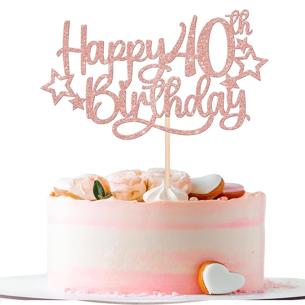1pc Rose Golden Happy 40th Birthday Cake Topper Cheers To 40 Pick For Happy 40th Birthday Anniversary Party Decorations Supplies,halloween, Christmas