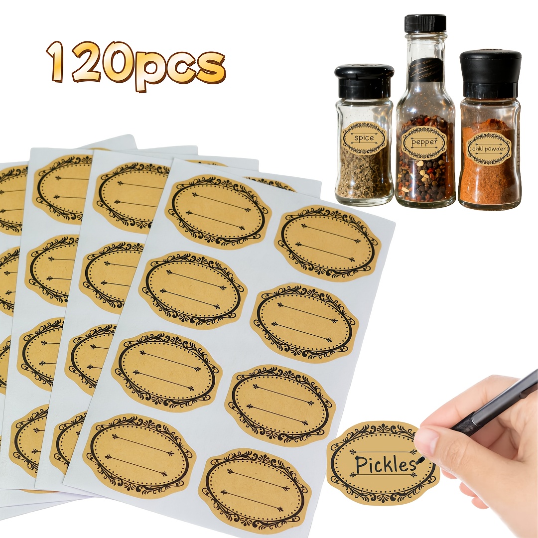 TEMU 120 Etichette Eleganti Dorate & da Cucina - Etichette di Carta Riutilizzabili e Resistenti con Angoli Arrotondati, per Conservazione Alimenti, ,