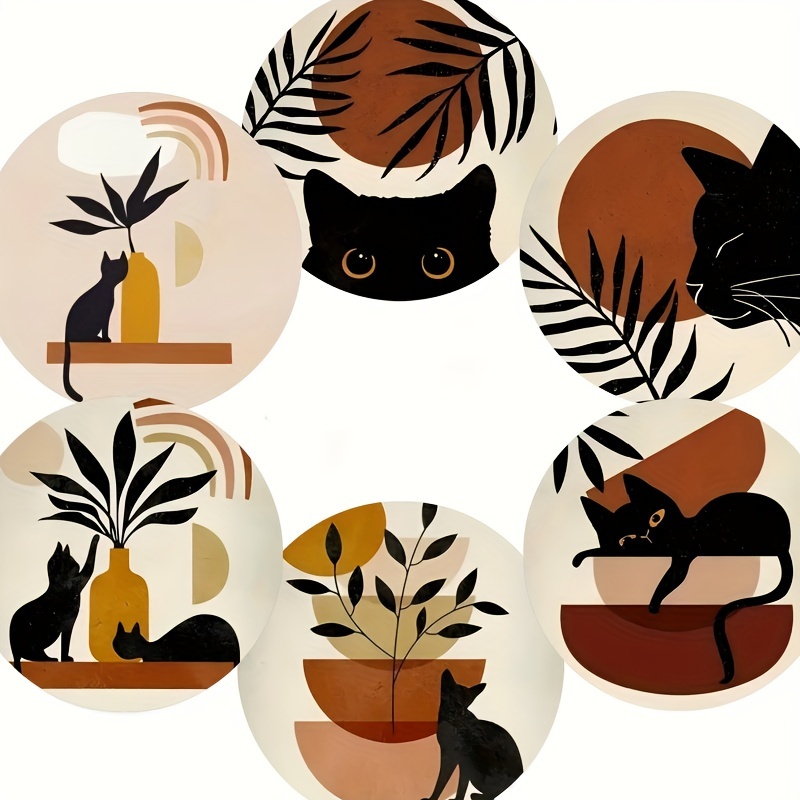 

6pcs Black Cat Wooden Insulation Mat Home Wooden Coaster Tea Coaster Coffee Shop Mug Mat