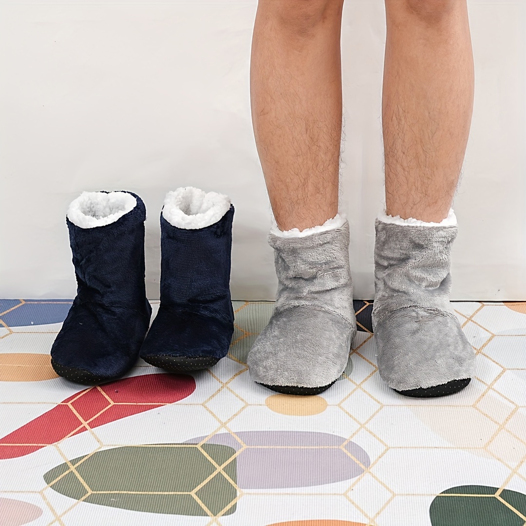 

Men's Comfortable Solid Color Plus Fleece Slip On Home Shoes, Non-slip Warm Boots For Indoor, Winter