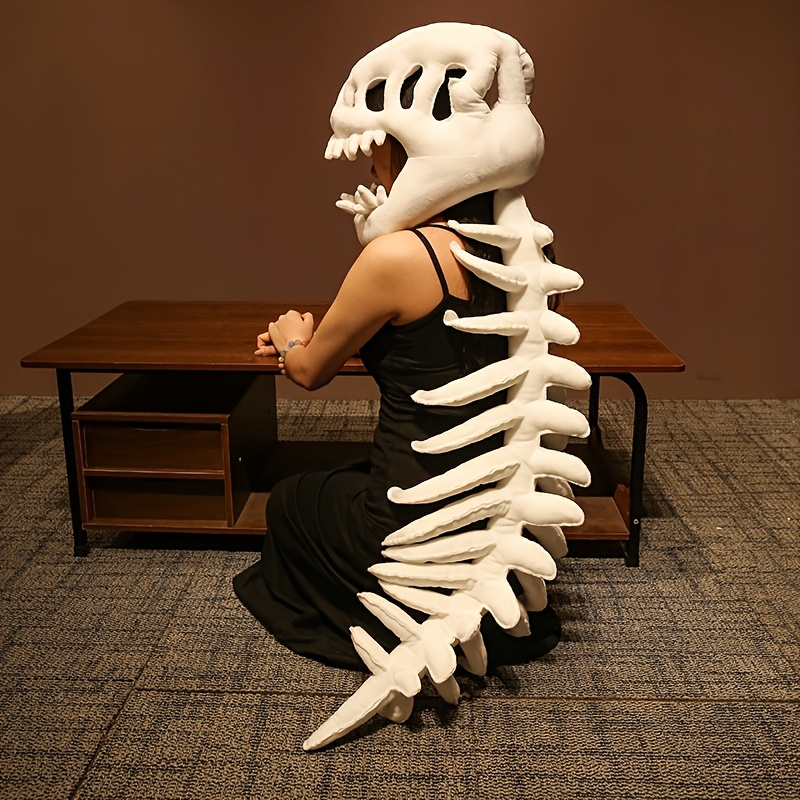 TEMU Coiffure de squelette de dinosaure à queue spinale, costume d'Halloween en peluche de crâne de dinosaure, accessoire de jeu de rôle pour fête