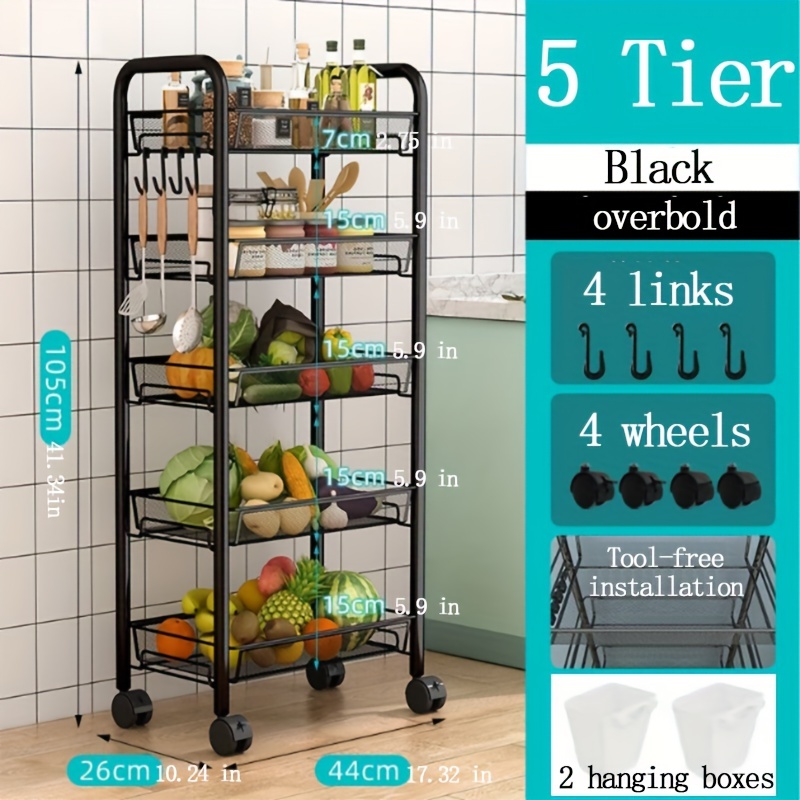 

5 Tier Fruit Vegetable Basket For Kitchen With Wheels, Metal Wire Storage Basket Organizer Cart For Kitchen, Pantry, Bathroom