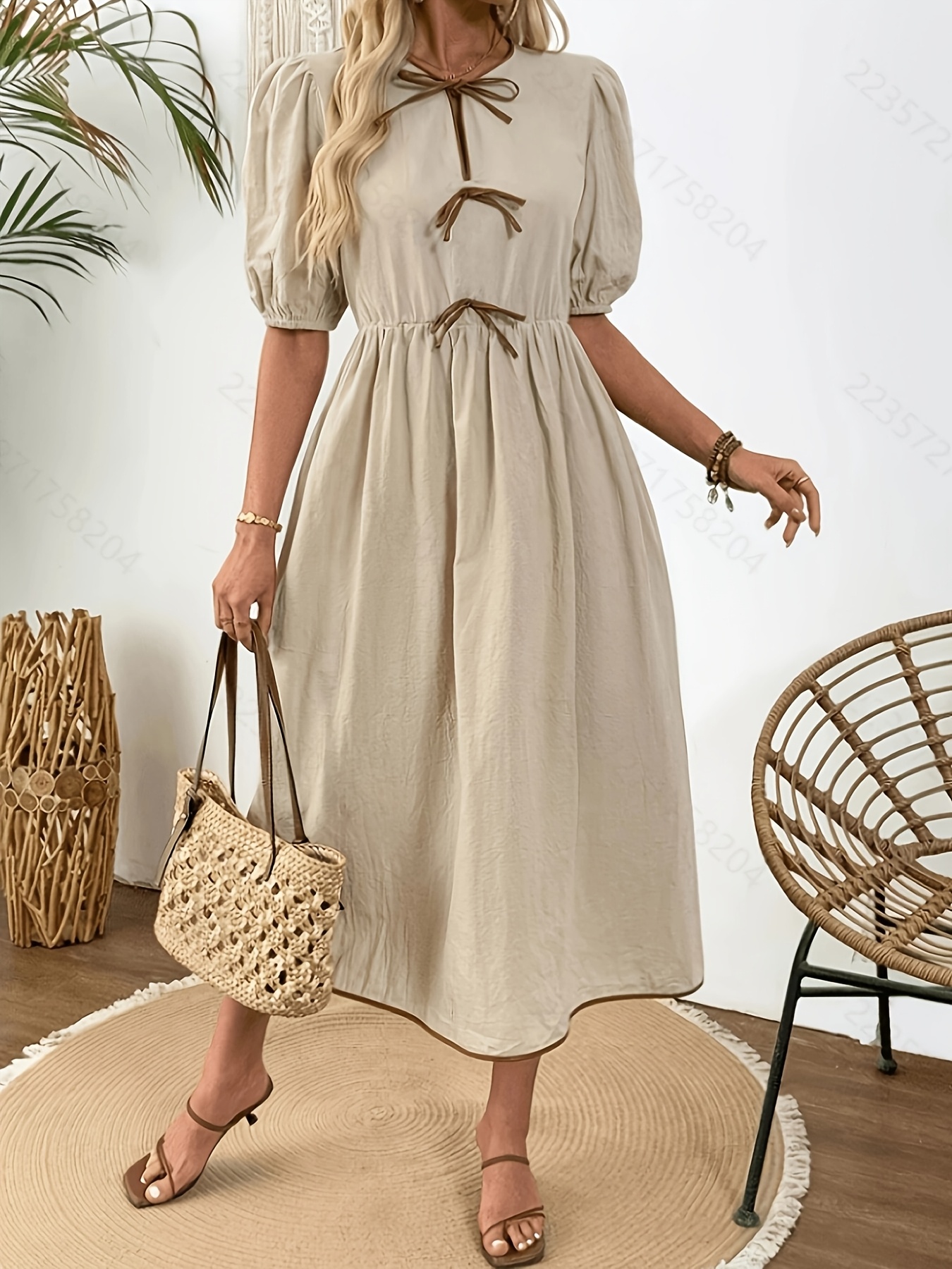 lila linen dress Lila Linen Blend Ruffled Neckline Off Shoulder Dress White / MEDIUM main image 1