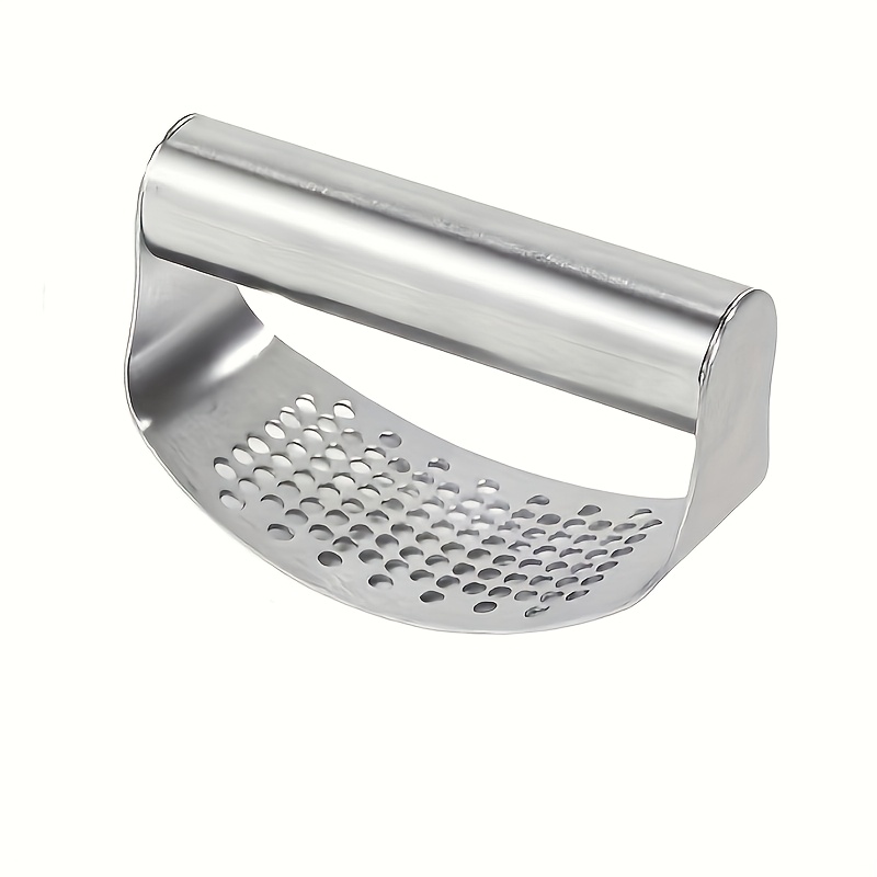 TEMU High-quality Stainless Steel Garlic Press - Handheld Ergonomic Handle, Round Design For Easy Pressing Of Garlic Cloves, Durable, Rust-proof, And