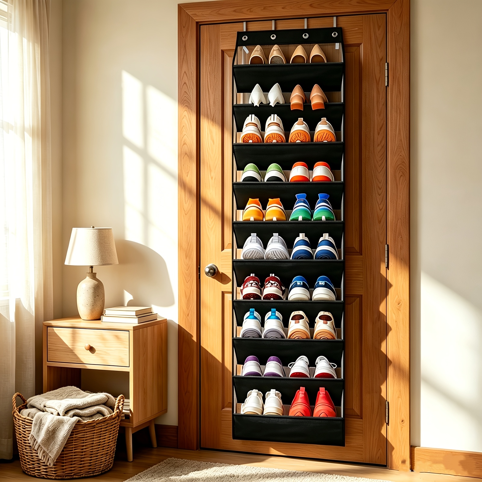 Image of -layer Transparent Shoe Storage With Hooks, Featuring A Deep Pocket And Large Capacity, Suitable For Wardrobe Doors, Can Hold Up To 20 Pairs Of Shoes, Ideal For Storing Sneakers And Boots