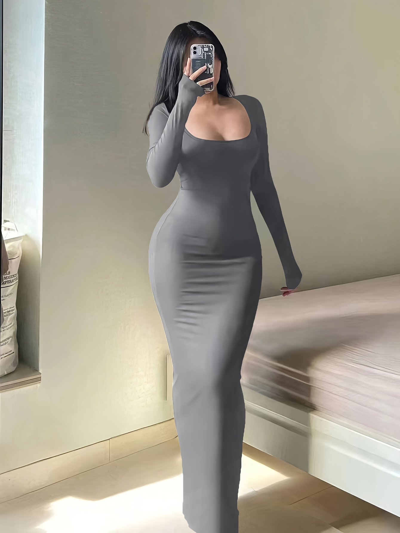 womens long square neck dress fit ultra long elegant - Temu