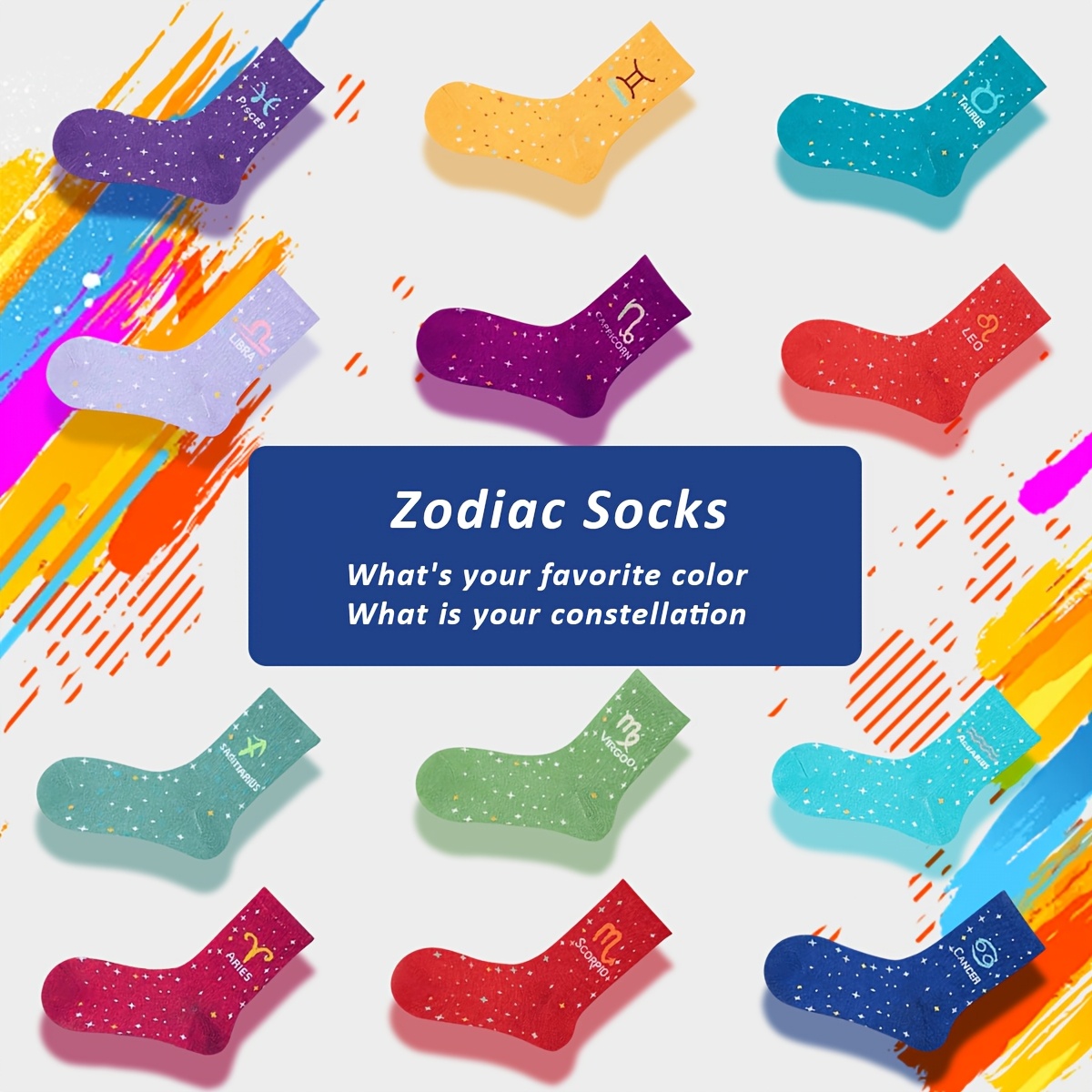 

1 Pair Women's Zodiac Crew Socks - Constellation Design, Soft Polyester , Moisture Wicking, Stylish & Comfortable, Ideal For Gifts And Casual Attire