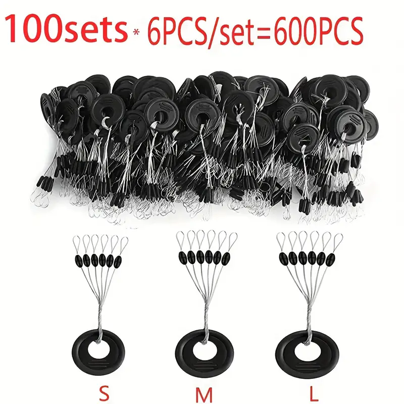 SML 600PCS/100set Big Line Stop Space Beans Fishing Tackle Sea Carp Fly  Fishing Bait Tool Float Catfish Round Float Ball Rubber Space Beans Stopper  Su