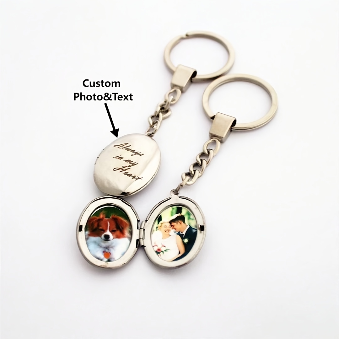 TEMU Custom Engraved Lockets Keychain With Photo-personalized Locket Keychain -oval Locket With Photo-picture Locket Keychain