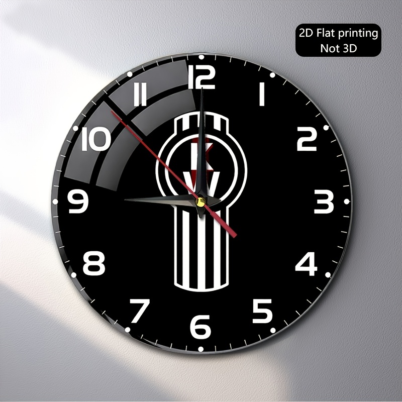 TEMU 1pc, 2d Flat Wall Clock, Kw Logo Black Wall Clock, Suitable For Living Room, Bedroom, Office, Kitchen, Study Room Decor