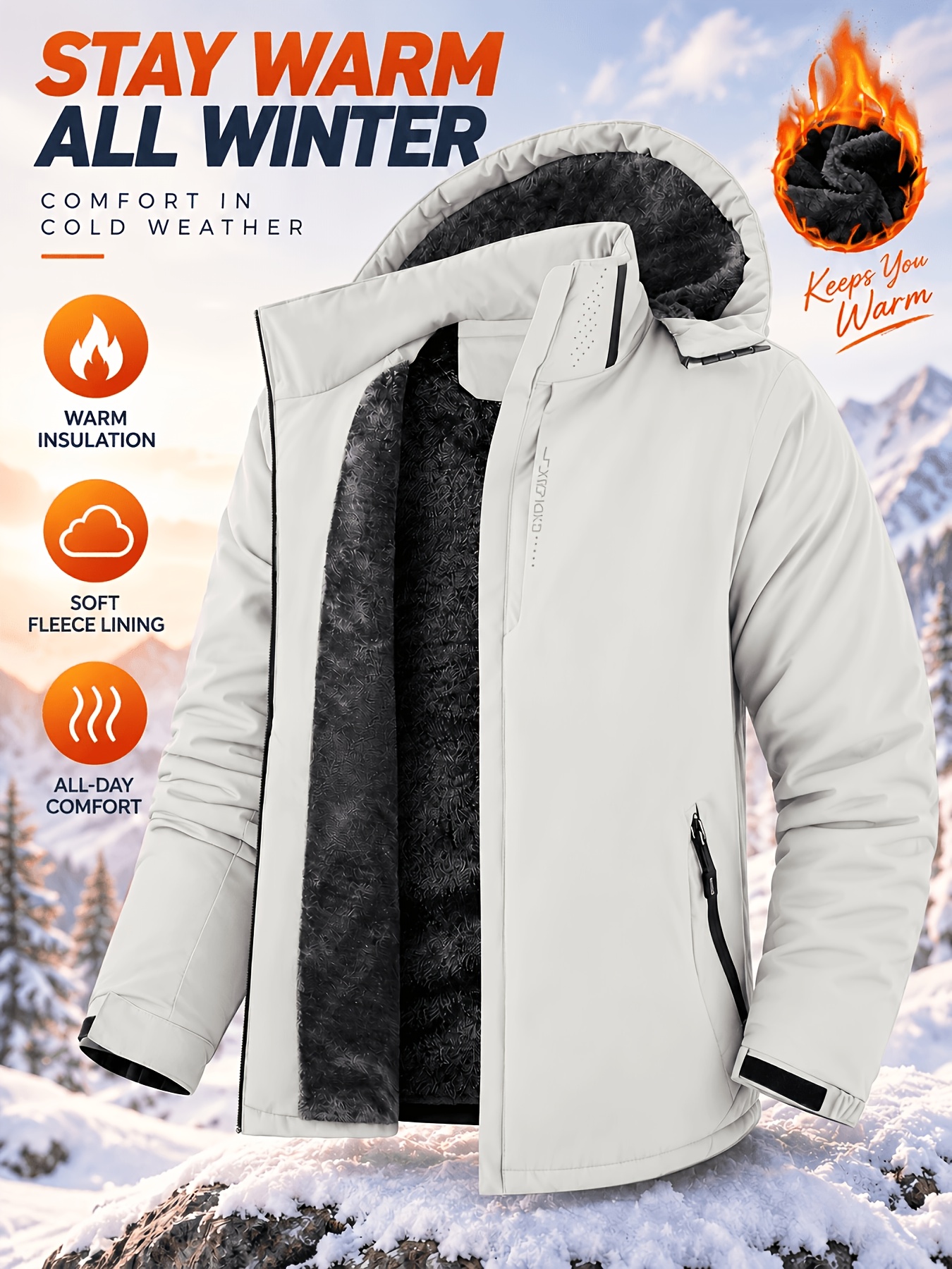 Men's Thickened Windproof Hooded Jacket with Soft Lining
