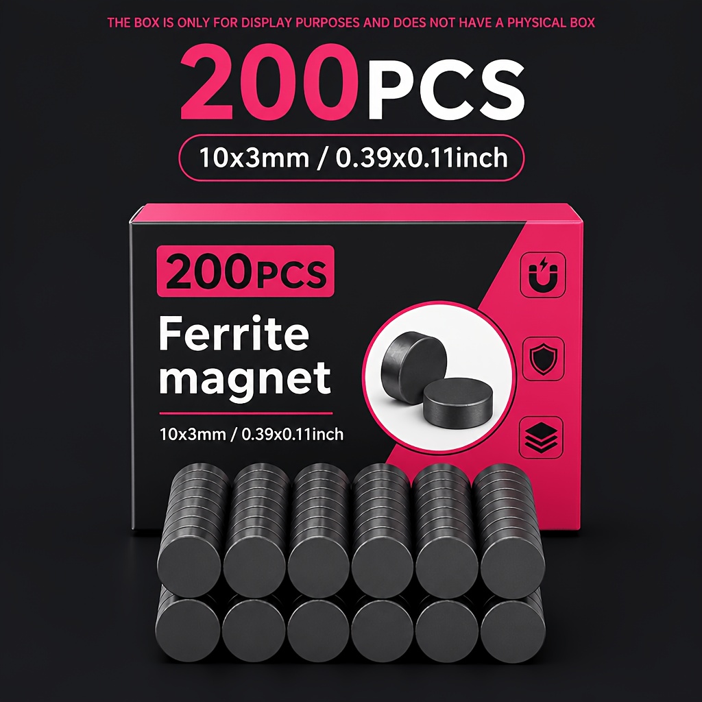 TEMU 200 imanes de ferrita, imanes circulares de 10 mm x 3 mm, imanes para refrigeradores, oficinas y decoración del hogar