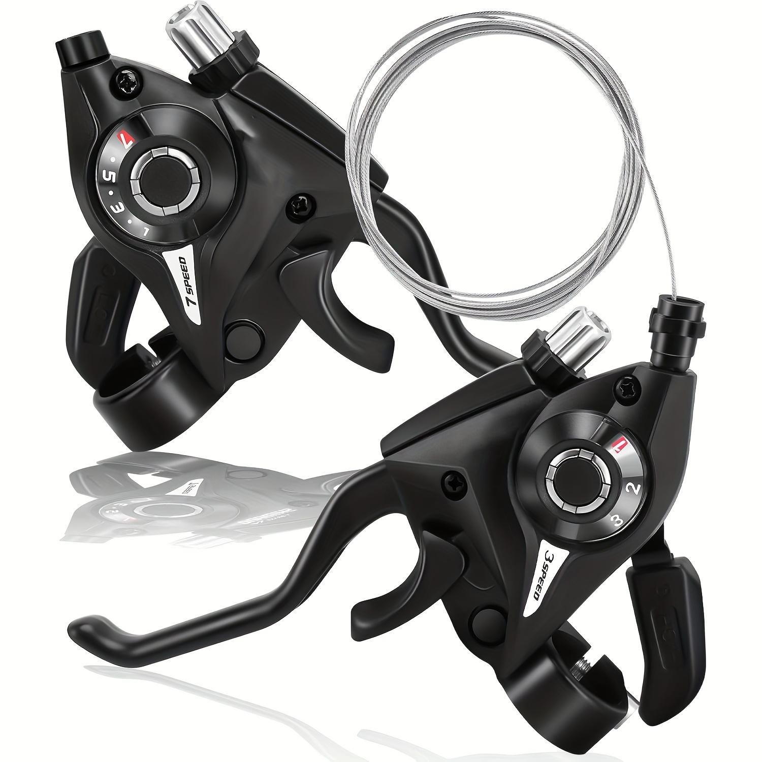 2pcs bicycle shifter 3x7   shifter brake lever set with gear indicator and v-shaped brake cable, lightweight   system for mountain bikes, road bikes, mountain bikes, bmx, fixed gear, bicycles 0