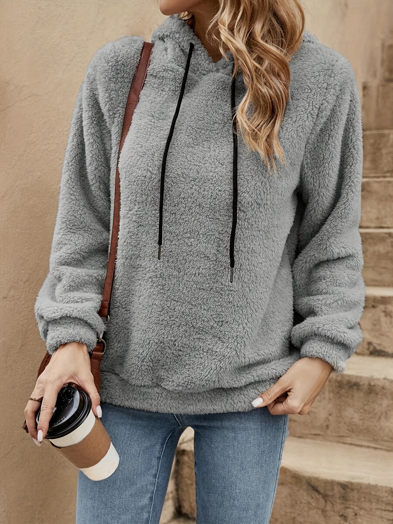 sweat à capuche rouge décontracté pour femme - manches longues, cordon de serrage, sweat-shirt avec poche  , vêtements dhiver décontractés, mode automne, vêtements dhiver décontractés | sweat à capuche avec cordon de serrage | coupe confortable Détails du produit 0