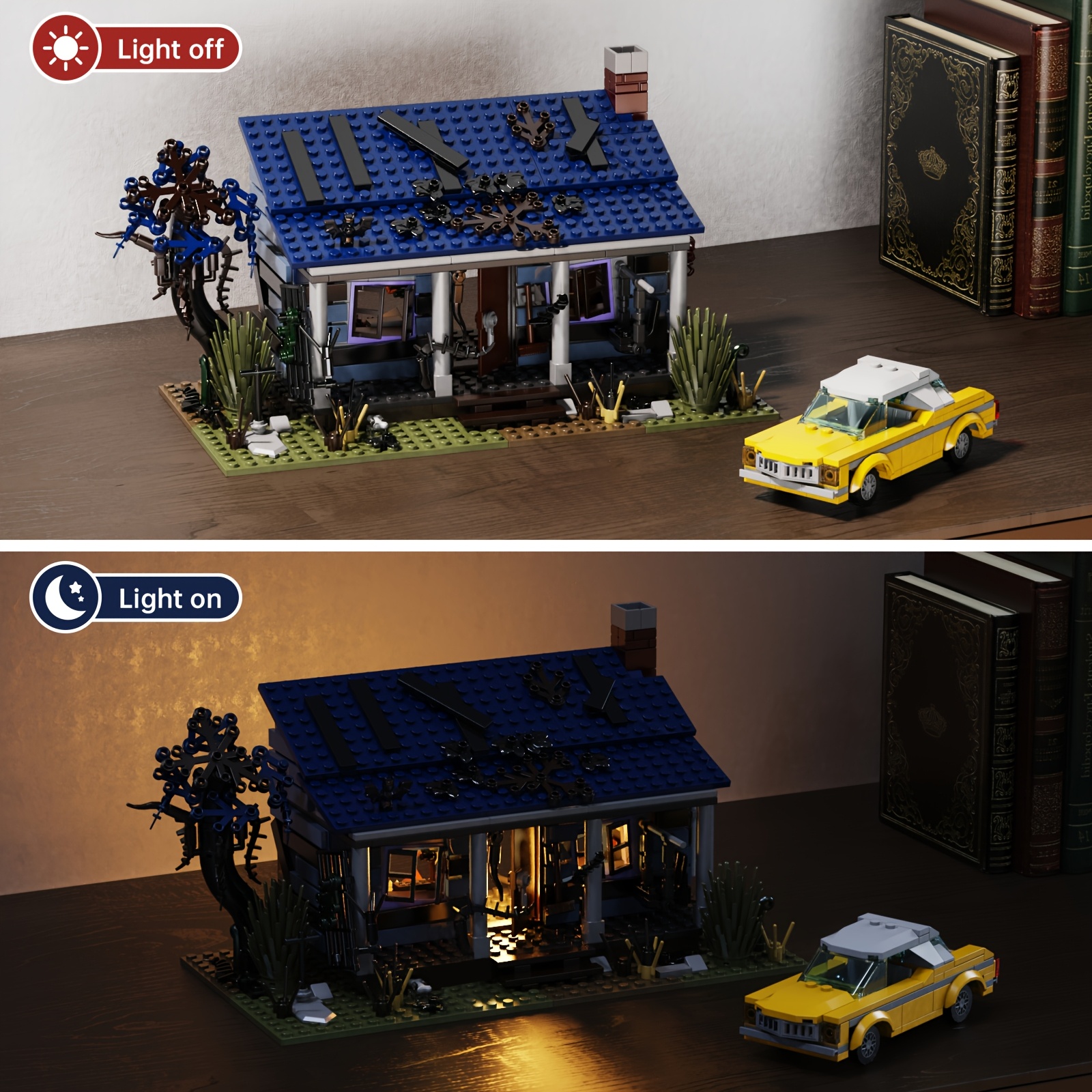 Halloween Popular Horror Movie House Vehicle Combo Block Set Home Decorations Handmade Building Kits ABS Durable Material Compatible With Brands Fan Adult Birthday, Holiday Best Gift 2 In 1 639pcs