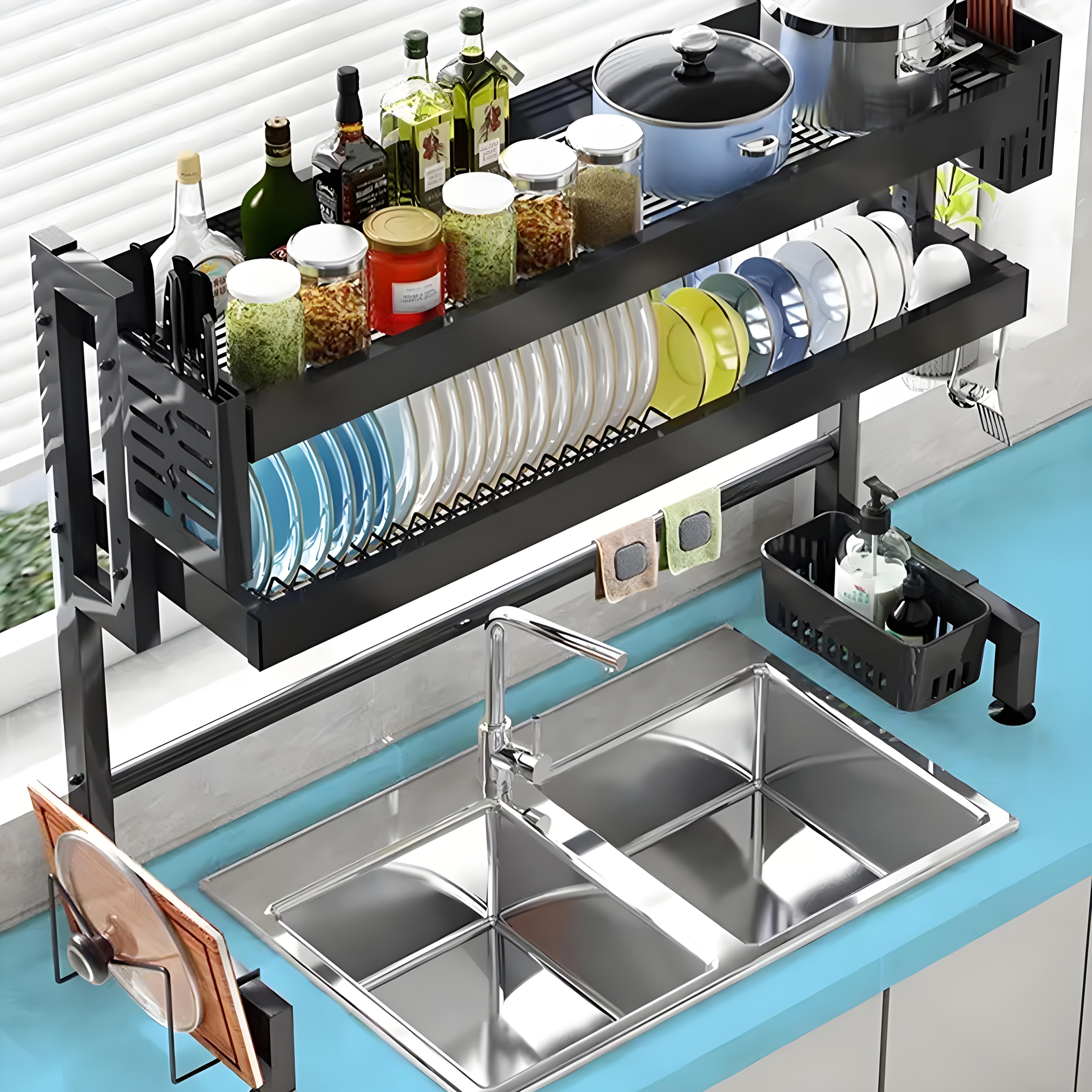 Sink Dish Drying Rack 2 Tier Clear Dustproof Cabinet Door
