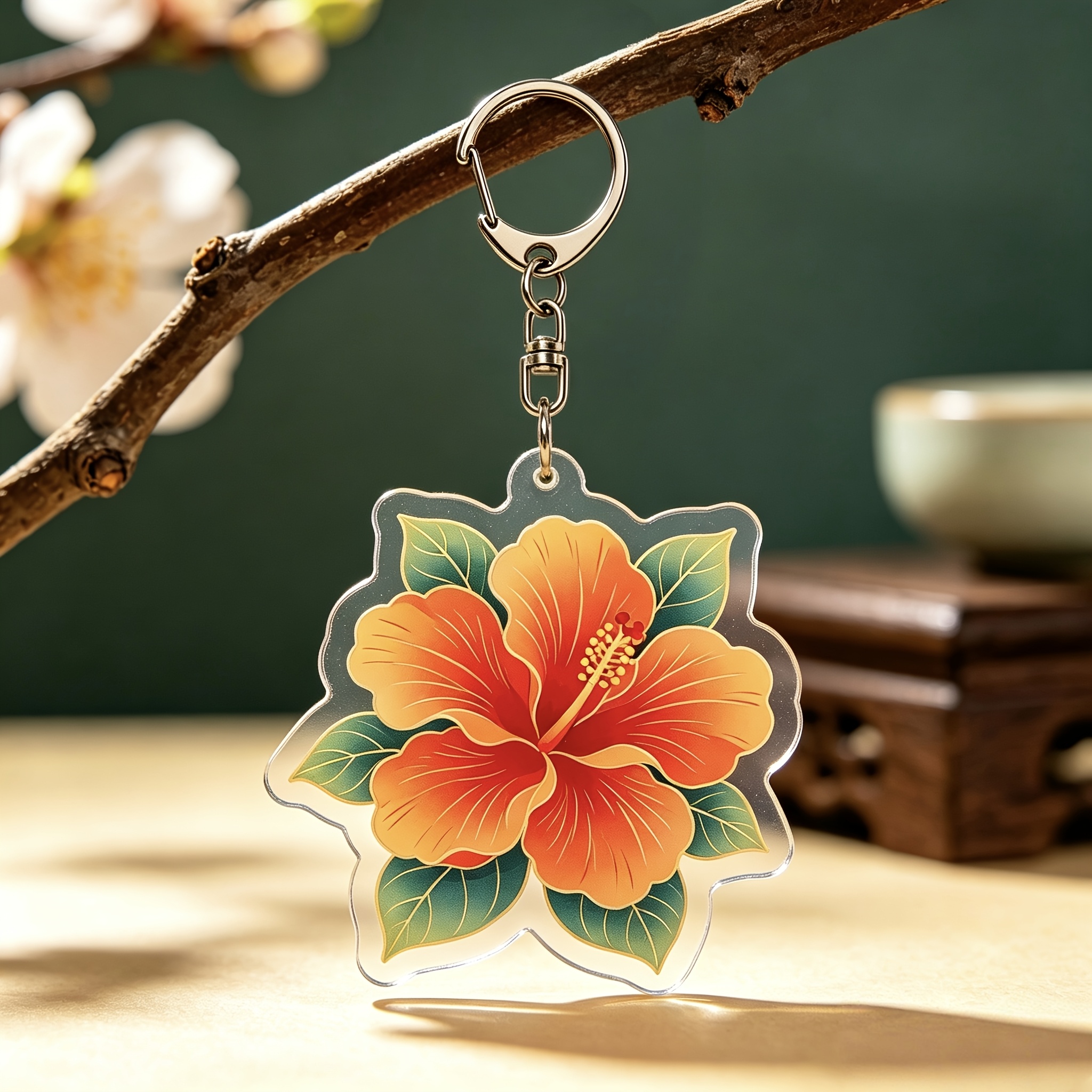 Chinese Style Beautiful Flowers Acrylic Keychains Set